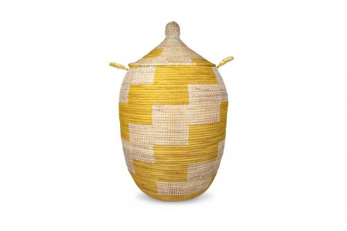 Panier Â« Ngaye Â» Jaune et blanc, en osier et plastique recyclÃ© - Matou DÃ©co