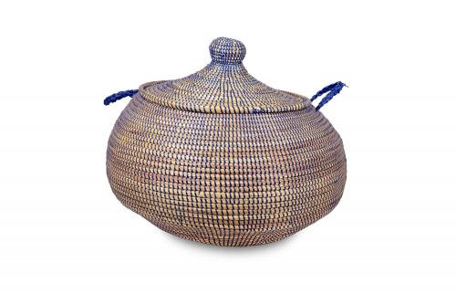 Panier rond Â« Ngaye Â» Bleu, en osier et plastique recyclÃ© - Matou DÃ©co