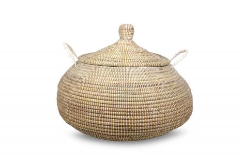 Panier rond Â« Ngaye Â» Naturel et blanc, en osier et plastique recyclÃ© - Matou DÃ©co