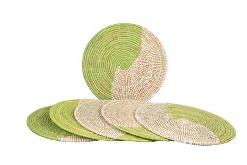 Lot de 6 sets de table Â« SOMONE Â» Vert et blanc, en osier et plastique recyclÃ© - Matou DÃ©co