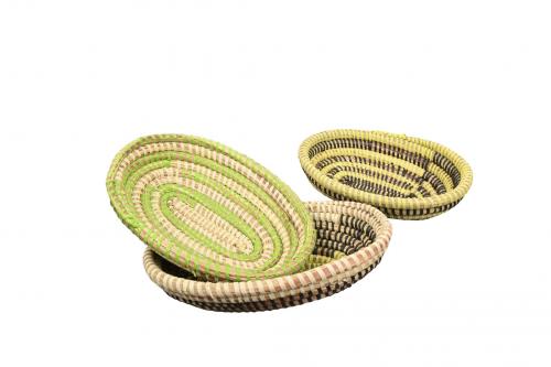 Lot de 2 corbeilles à pain « SOMONE » Noir / Beige / Vert et Noir / Jaune, en osier et plastique recyclé - Matou Déco