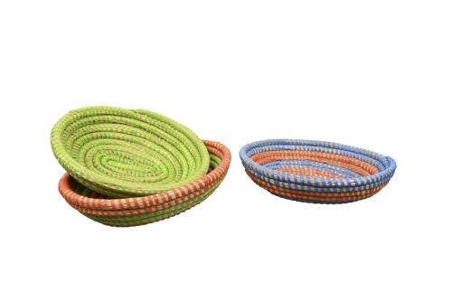 Lot de 2 corbeilles Ã  pain Â« SOMONE Â» Rouge / Vert et Bleu / Rouge, en osier et plastique recyclÃ© - Matou DÃ©co