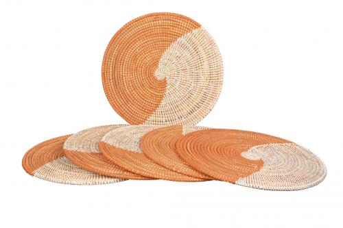Lot de 6 sets de table « SOMONE » Orange et blanc, en osier et plastique recyclé - Matou Déco