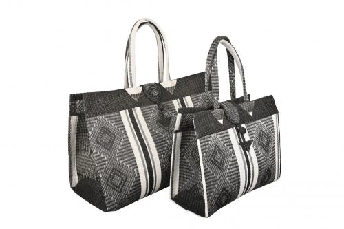Sac moyen Â« TAPIS Â» Gris, noir et blanc, en plastique recyclÃ© - Matou DÃ©co