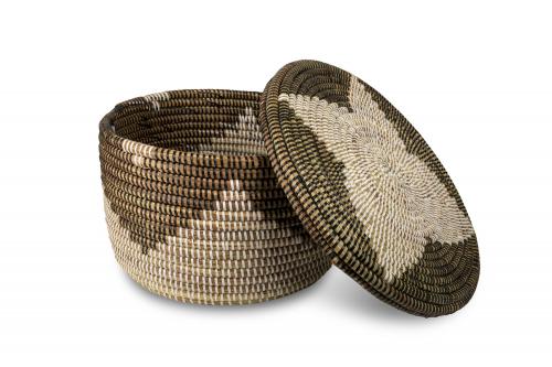 Panier moyen Â« PALMARIN Â» Beige et chocolat, en osier et plastique recyclÃ© - Matou DÃ©co
