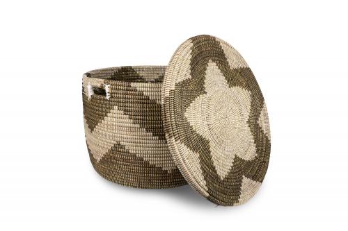 Panier moyen Â« PALMARIN Â» Beige et chocolat, en osier et plastique recyclÃ© - Matou DÃ©co