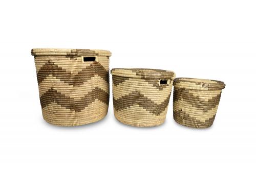Lot de 3 paniers Â« PALMARIN Â» Beige et chocolat, en osier et plastique recyclÃ© - Matou DÃ©co
