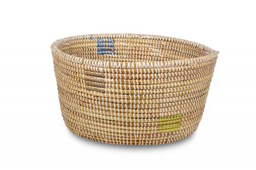 Corbeille ovale (Moyenne) Â« PALMARIN Â» Uni naturel, blanc et violet, en osier et plastique recyclÃ© - Matou DÃ©co