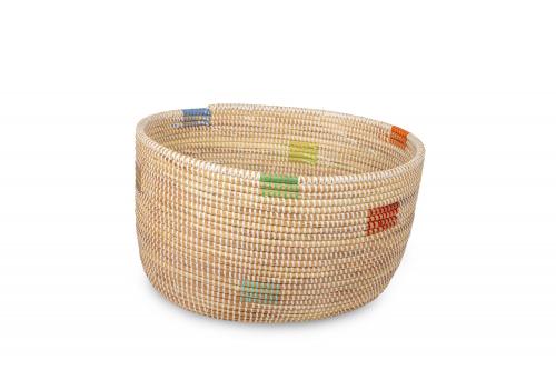 Corbeille ovale (Grande) Â« PALMARIN Â» Uni naturel, blanc et violet, en osier et plastique recyclÃ© - Matou DÃ©co
