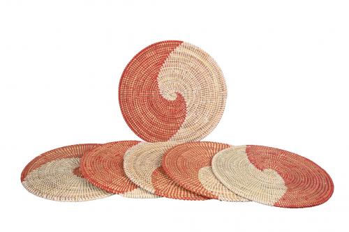 Lot de 6 sets de table Â« SOMONE Â» Rouge et blanc, en osier et plastique recyclÃ© - Matou DÃ©co