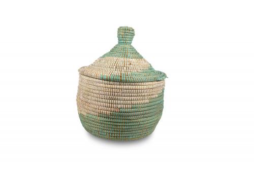 Panier Â« NGAPAROU Â» Vert et beige, en osier et plastique recyclÃ© - Matou DÃ©co