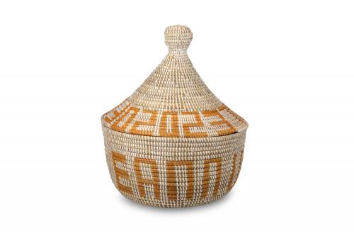 Corbeille Â« NGAPAROU Â» Orange et beige, en osier et plastique recyclÃ© - Matou DÃ©co