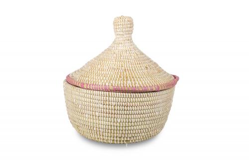 Panier Â« NGAPAROU Â» Blanc et rose, en osier et plastique recyclÃ© - Matou DÃ©co