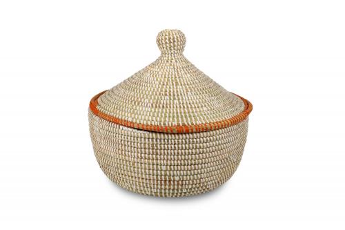 Panier Â« NGAPAROU Â» Orange et blanc, en osier et plastique recyclÃ© - Matou DÃ©co