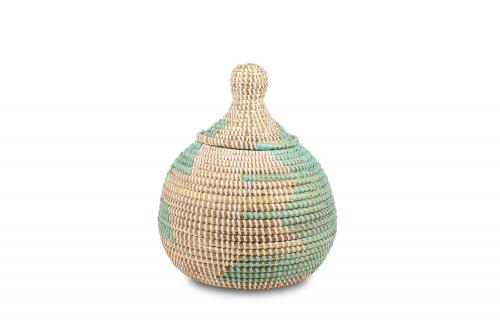 Petite tarre Â« NGAPAROU Â» Vert et beige, en osier et plastique recyclÃ© - Matou DÃ©co
