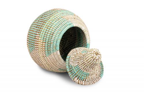 Grande tarre Â« NGAPAROU Â» Vert et beige, en osier et plastique recyclÃ© - Matou DÃ©co