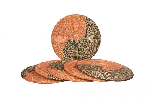 Lot de 6 sets de table « SOMONE » Orange et noir, en osier et plastique recyclé - Matou Déco