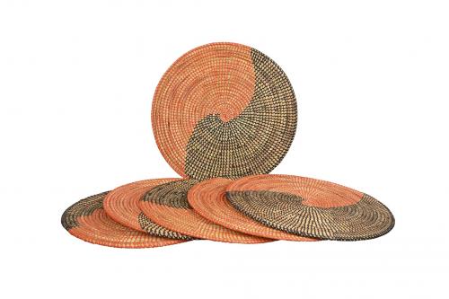 Lot de 6 sets de table Â« SOMONE Â» Orange et noir, en osier et plastique recyclÃ© - Matou DÃ©co