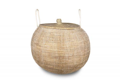 Panier Â« GRANDA Â» Uni naturel et blanc, en osier et plastique recyclÃ© - Matou DÃ©co