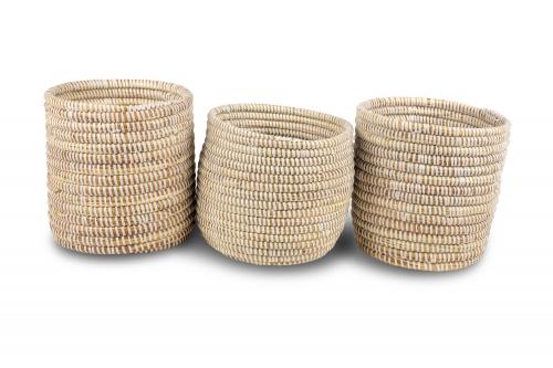 Lot de 3 pots « GRANDA » Uni naturel et blanc, en osier et plastique recyclé - Matou Déco