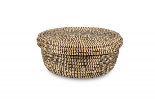 Panier plat Â« GRANDA Â» Uni naturel et noir, en osier et plastique recyclÃ© - Matou DÃ©co