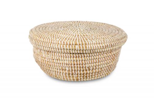 Panier plat Â« GRANDA Â» Uni naturel et blanc, en osier et plastique recyclÃ© - Matou DÃ©co