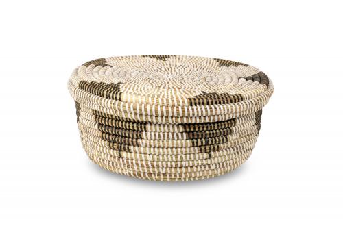 Panier plat Â« GRANDA Â» Uni naturel et marron, en osier et plastique recyclÃ© - Matou DÃ©co