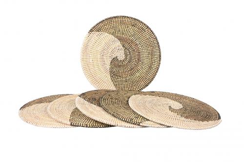 Lot de 6 sets de table Â« SOMONE Â» Noir et blanc, en osier et plastique recyclÃ© - Matou DÃ©co