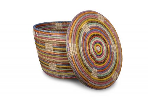 Panier « PALMARIN » avec poignées et couvercle, Multicolors, en osier et plastique recyclé - Matou Déco