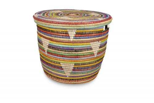 Panier « PALMARIN » avec poignées et couvercle, Multicolors, en osier et plastique recyclé - Matou Déco