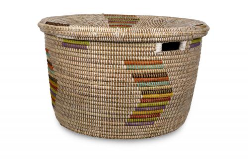 Panier « PALMARIN » avec poignées et couvercle, Multicolors, en osier et plastique recyclé - Matou Déco