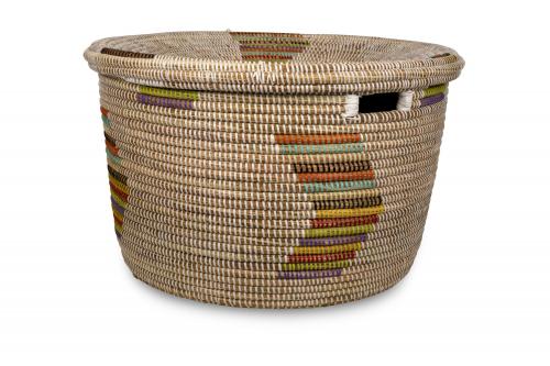Panier Â« PALMARIN Â» avec poignÃ©es et couvercle, Multicolors, en osier et plastique recyclÃ© - Matou DÃ©co