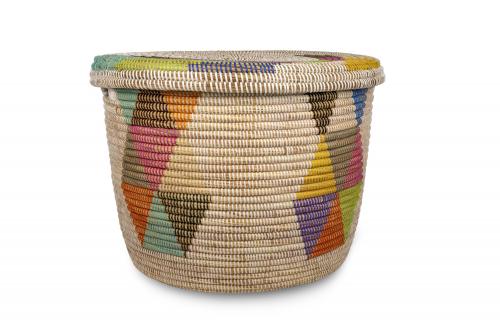 Panier Â« PALMARIN Â» avec poignÃ©es et couvercle, Multicolors, en osier et plastique recyclÃ© - Matou DÃ©co
