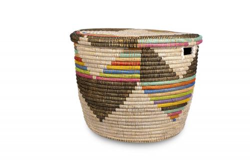 Panier Â« PALMARIN Â» avec poignÃ©es et couvercle, Multicolors, en osier et plastique recyclÃ© - Matou DÃ©co