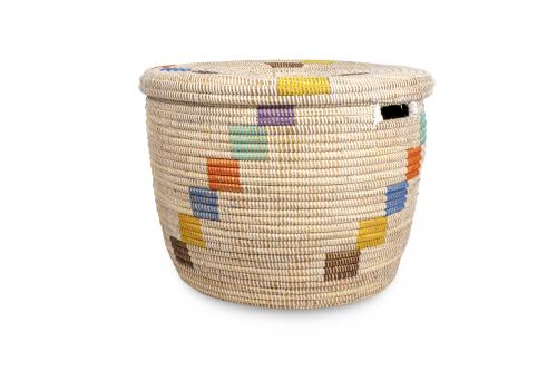 Panier Â« PALMARIN Â» avec poignÃ©es et couvercle, Multicolors, en osier et plastique recyclÃ© - Matou DÃ©co