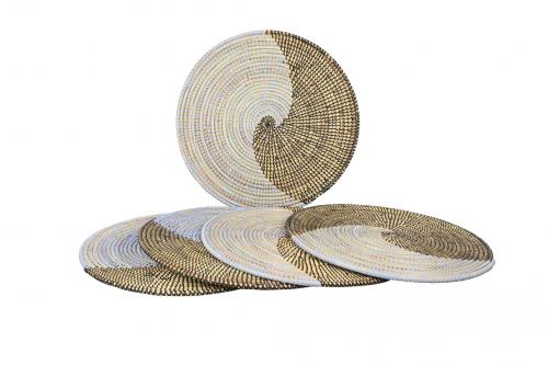 Lot de 6 sets de table Â« SOMONE Â» Noir et bleu clair, en osier et plastique recyclÃ© - Matou DÃ©co