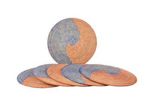 Lot de 6 sets de table Â« SOMONE Â» Orange et bleu, en osier et plastique recyclÃ© - Matou DÃ©co