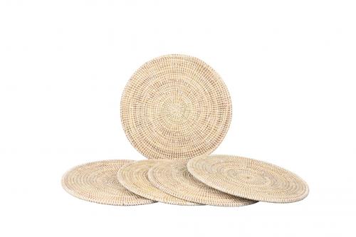 Lot de 6 sets de table « SOMONE » Uni naturel, en osier et plastique recyclé - Matou Déco