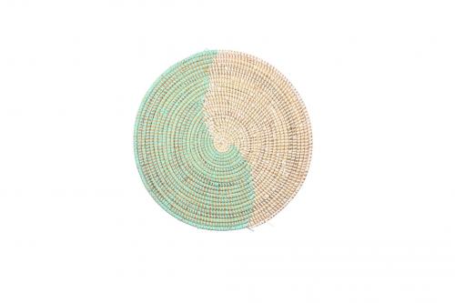 Set de table « SOMONE » Turquoise et blanc, en osier et plastique recyclé - Matou Déco