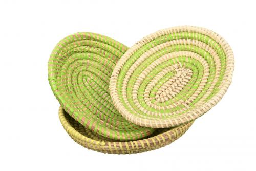Lot de 3 corbeilles Ã  pain Â« SOMONE Â» Uni jaune / Uni vert / Vert et naturel, en osier et plastique recyclÃ© - Matou DÃ©co