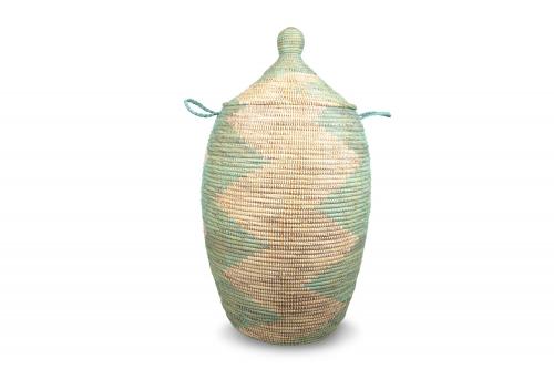 Panier Â« Ngaye Â» Vert et blanc, en osier et plastique recyclÃ© - Matou DÃ©co