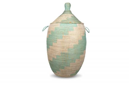 Panier Â« Ngaye Â» Vert et blanc, en osier et plastique recyclÃ© - Matou DÃ©co