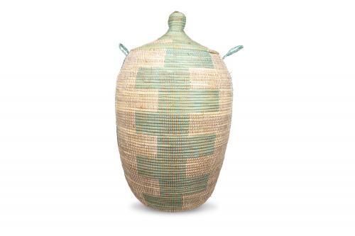 Panier Â« Ngaye Â» Vert et blanc, en osier et plastique recyclÃ© - Matou DÃ©co