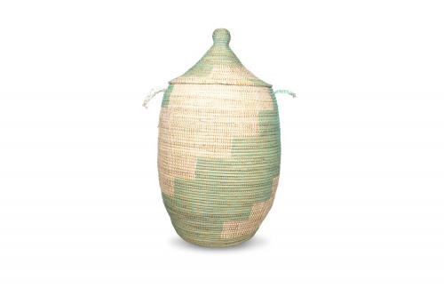 Panier « Ngaye » Vert et blanc, en osier et plastique recyclé - Matou Déco