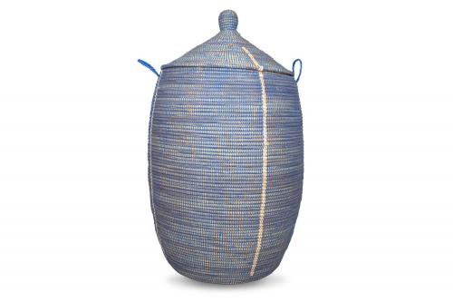 Panier Â« Ngaye Â» Bleu et blanc, en osier et plastique recyclÃ© - Matou DÃ©co