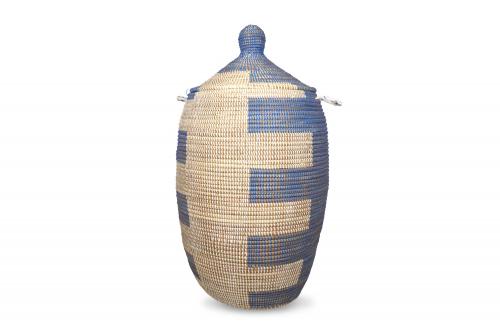 Panier Â« Ngaye Â» Bleu et blanc, en osier et plastique recyclÃ© - Matou DÃ©co