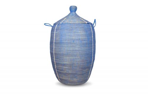 Panier « Ngaye » Bleu et blanc, en osier et plastique recyclé - Matou Déco