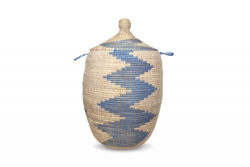 Panier Â« Ngaye Â» Bleu et blanc, en osier et plastique recyclÃ© - Matou DÃ©co