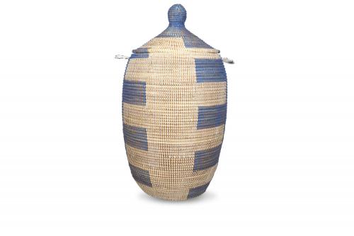 Panier Â« Ngaye Â» Bleu et blanc, en osier et plastique recyclÃ© - Matou DÃ©co