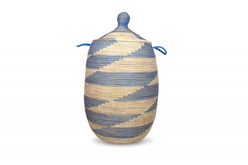 Panier Â« Ngaye Â» Bleu et blanc, en osier et plastique recyclÃ© - Matou DÃ©co